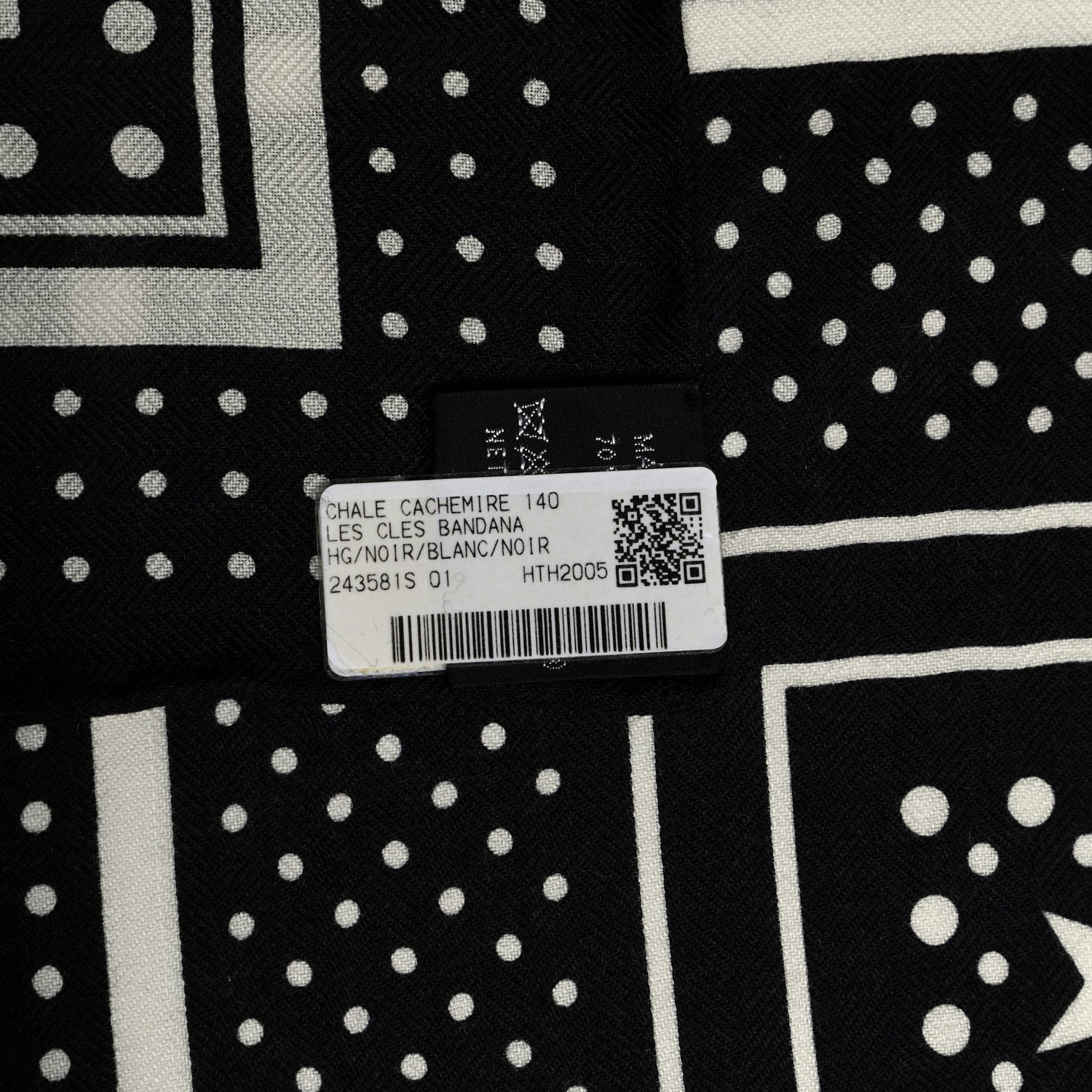 Hermes Cashmere Silk Les Cles Bandana Shawl 140 Black White 5 of 5