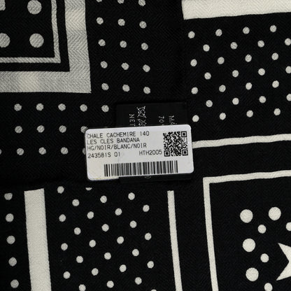 Hermes Cashmere Silk Les Cles Bandana Shawl 140 Black White 5 of 5