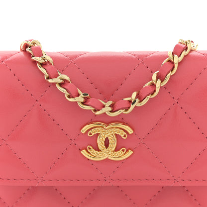 Chanel Shiny Lambskin Quilted Card Holder On Chain Pink 8 of 10