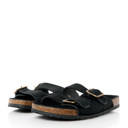 Saint Laurent Calf Hair Jimmy Cross Slides 37 Black 3 of 8