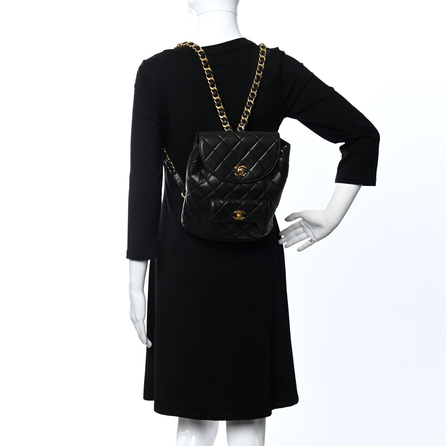 Lambskin Quilted Drawstring Backpack Black