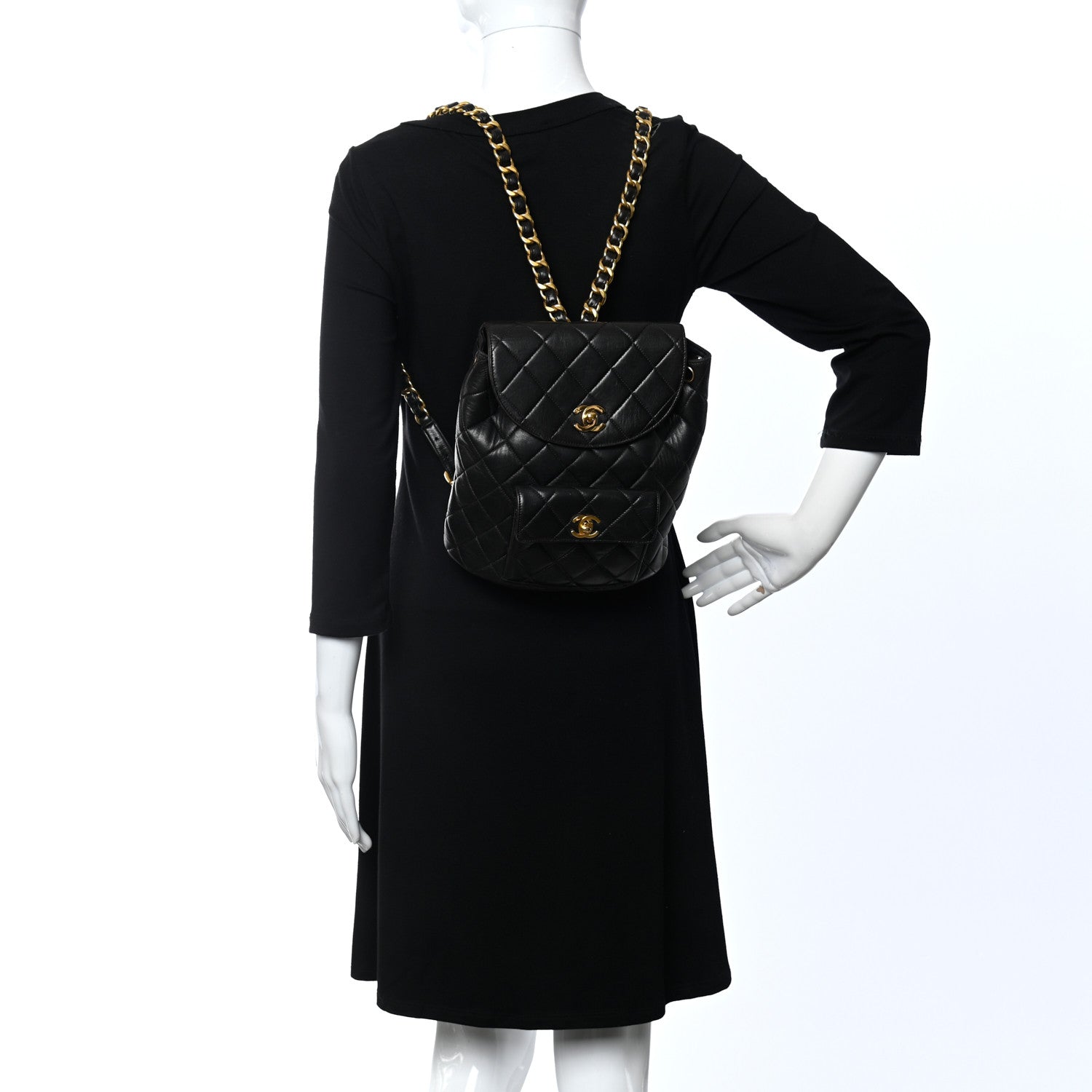 Chanel Lambskin Quilted Drawstring Backpack Black 3 of 13