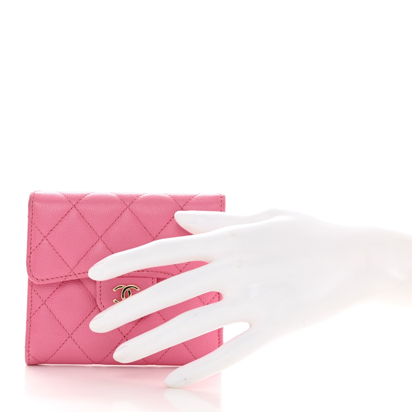 Caviar Quilted Compact Flap Wallet Pink
