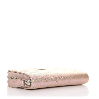 Chanel Metallic Caviar Chevron Quilted Zip Around Coin Purse Light Gold 7 of 7