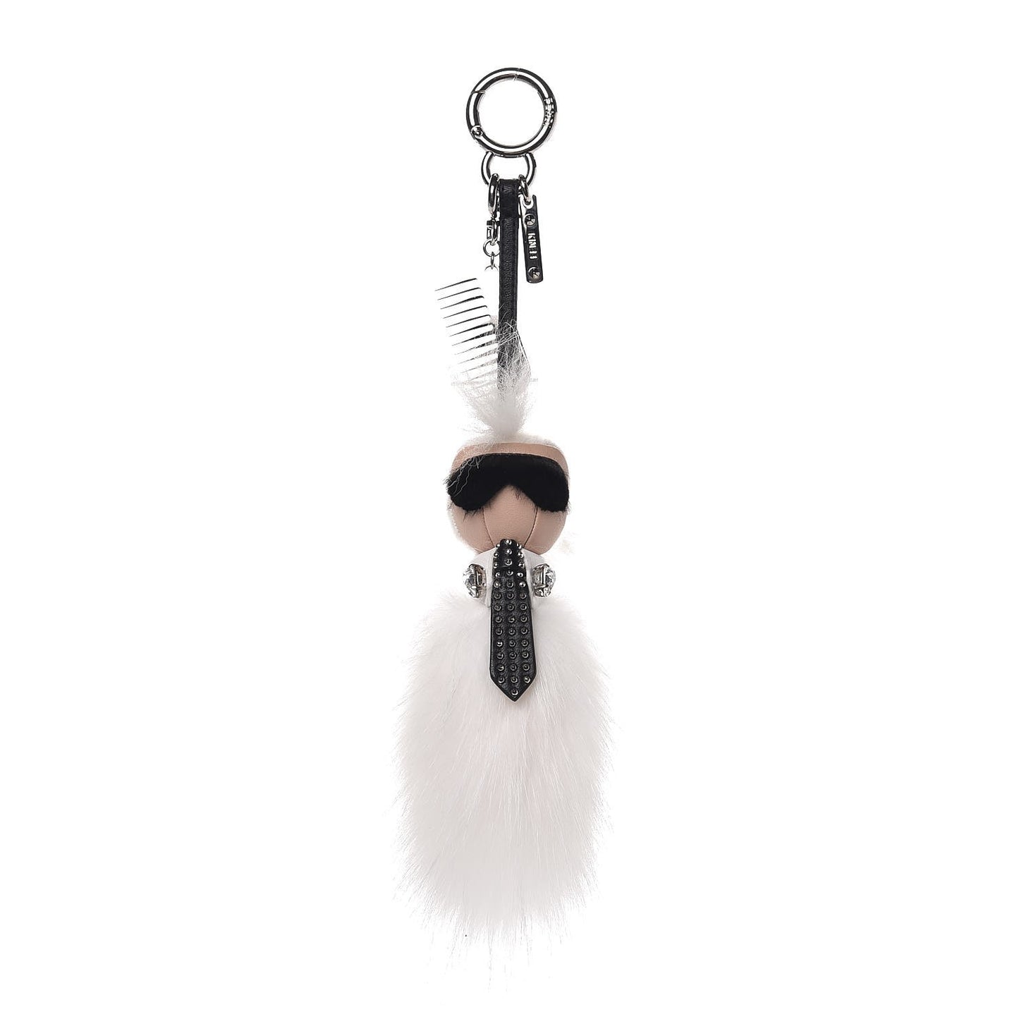 Fox Goat Mink Fur Nappa Crystal Studded Mini Karlito Tuxedo Bag Charm White Multicolor