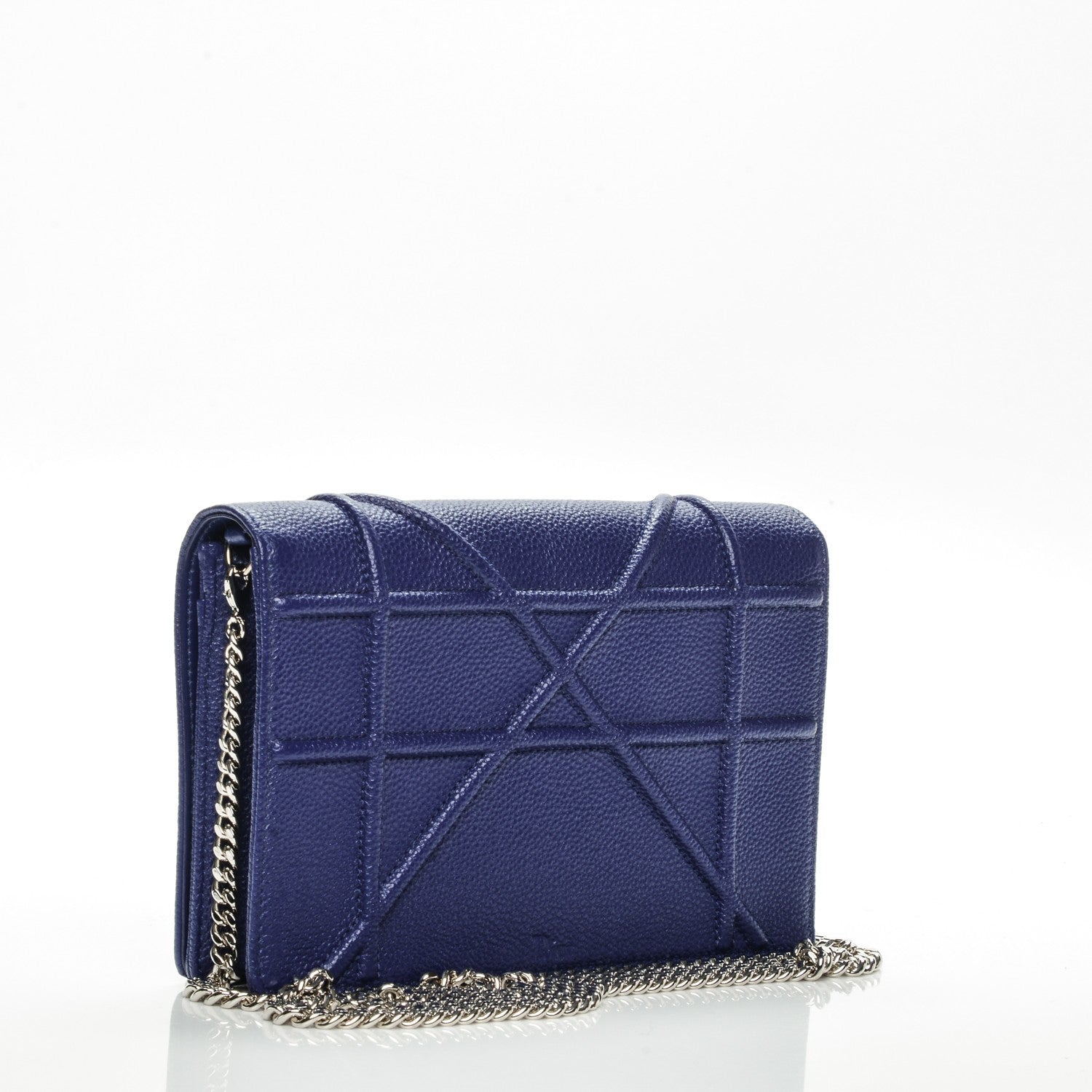 Christian Dior Grained Calfskin Diorama Wallet on Chain Pouch Blue 3 of 7