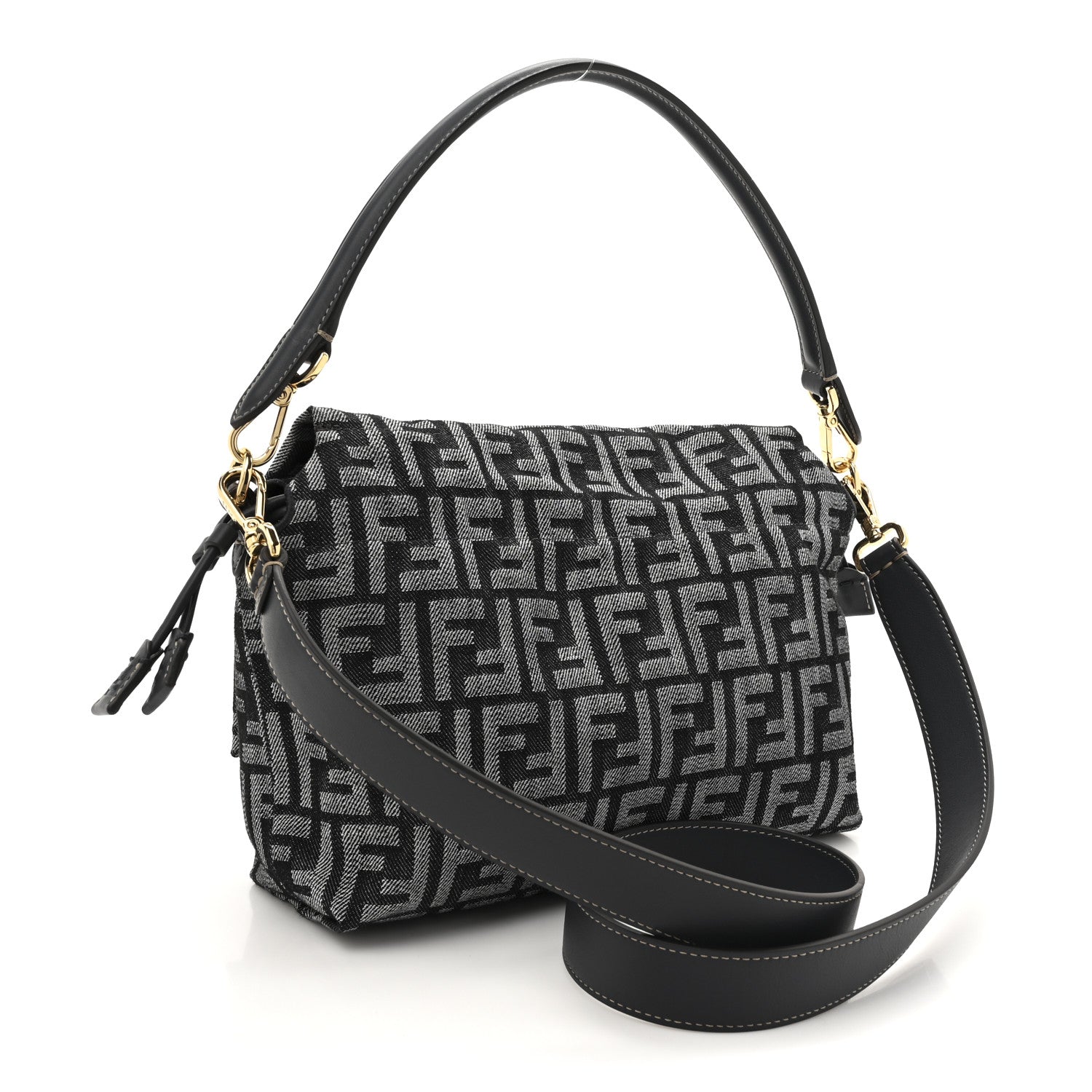 Fendi Denim Effect Fabric Jacquard FF Vitello Grace Medium Mamma Baguette Dark Blue 3 of 10