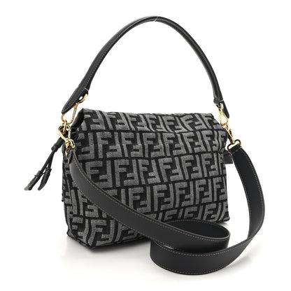 Fendi Denim Effect Fabric Jacquard FF Vitello Grace Medium Mamma Baguette Dark Blue 3 of 10