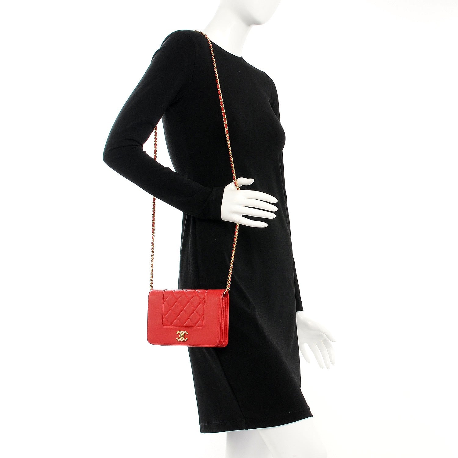 Chanel Sheepskin Quilted Mademoiselle Vintage Wallet On Chain WOC Red 2 of 9