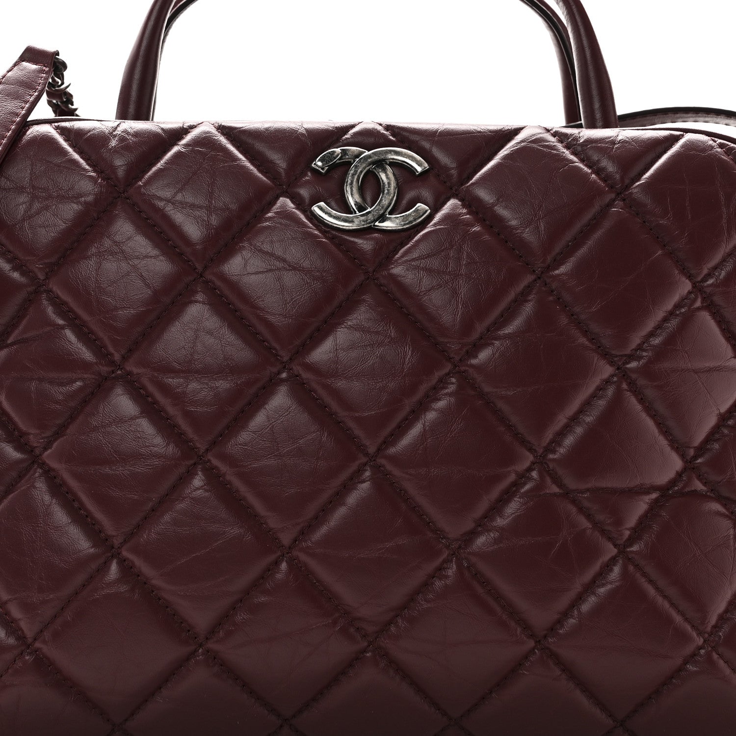 Chanel Aged Calfskin Small Bowling Bag Burgundy 8 of 11