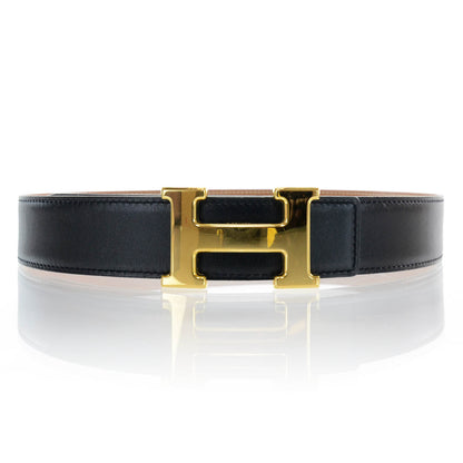 Hermes Box Courchevel Reversible Belt Strap Black Gold 65 1 of 6