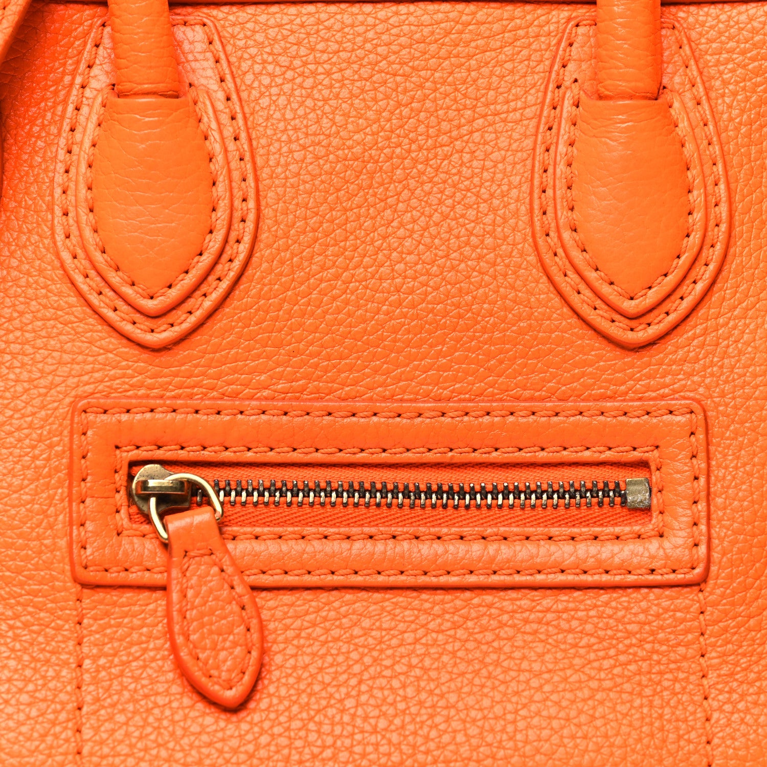 Celine Drummed Calfskin Nano Luggage Bright Orange 7 of 14