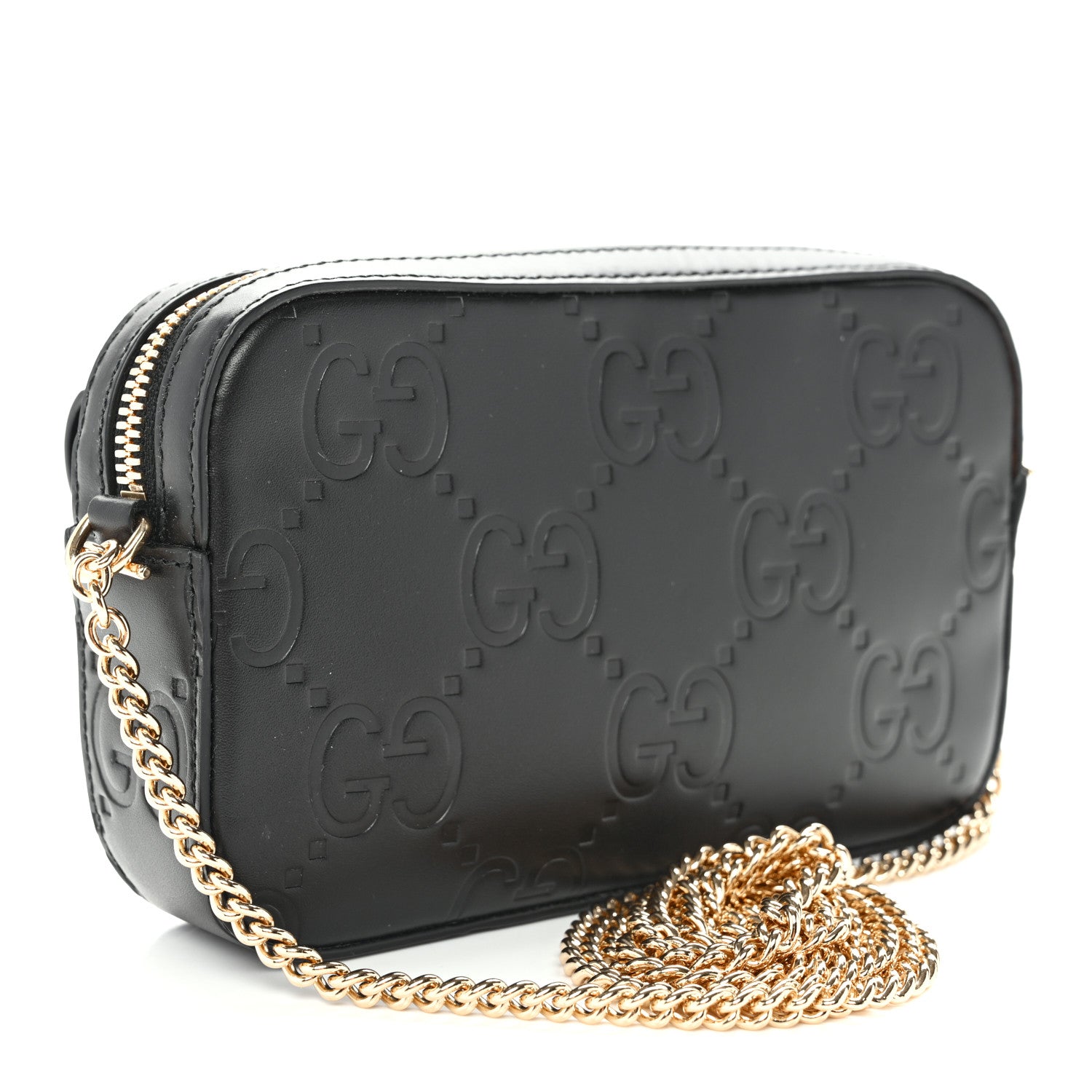 Gucci Calfskin GG Super Mini Debossed Chain Wallet Black 3 of 10