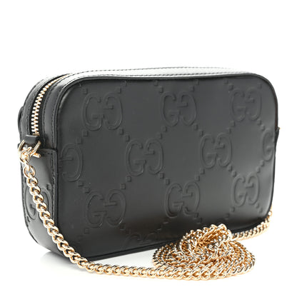 Gucci Calfskin GG Super Mini Debossed Chain Wallet Black 3 of 10