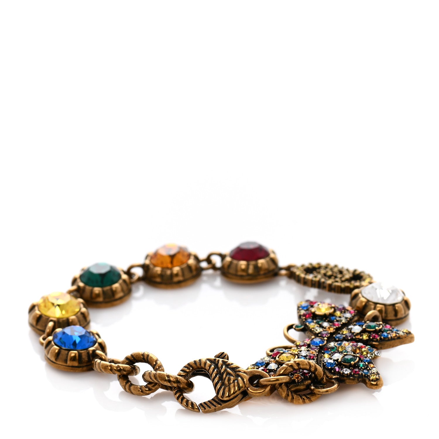 Gucci Crystal Butterfly Bracelet Aged Gold Multicolor 1 of 6