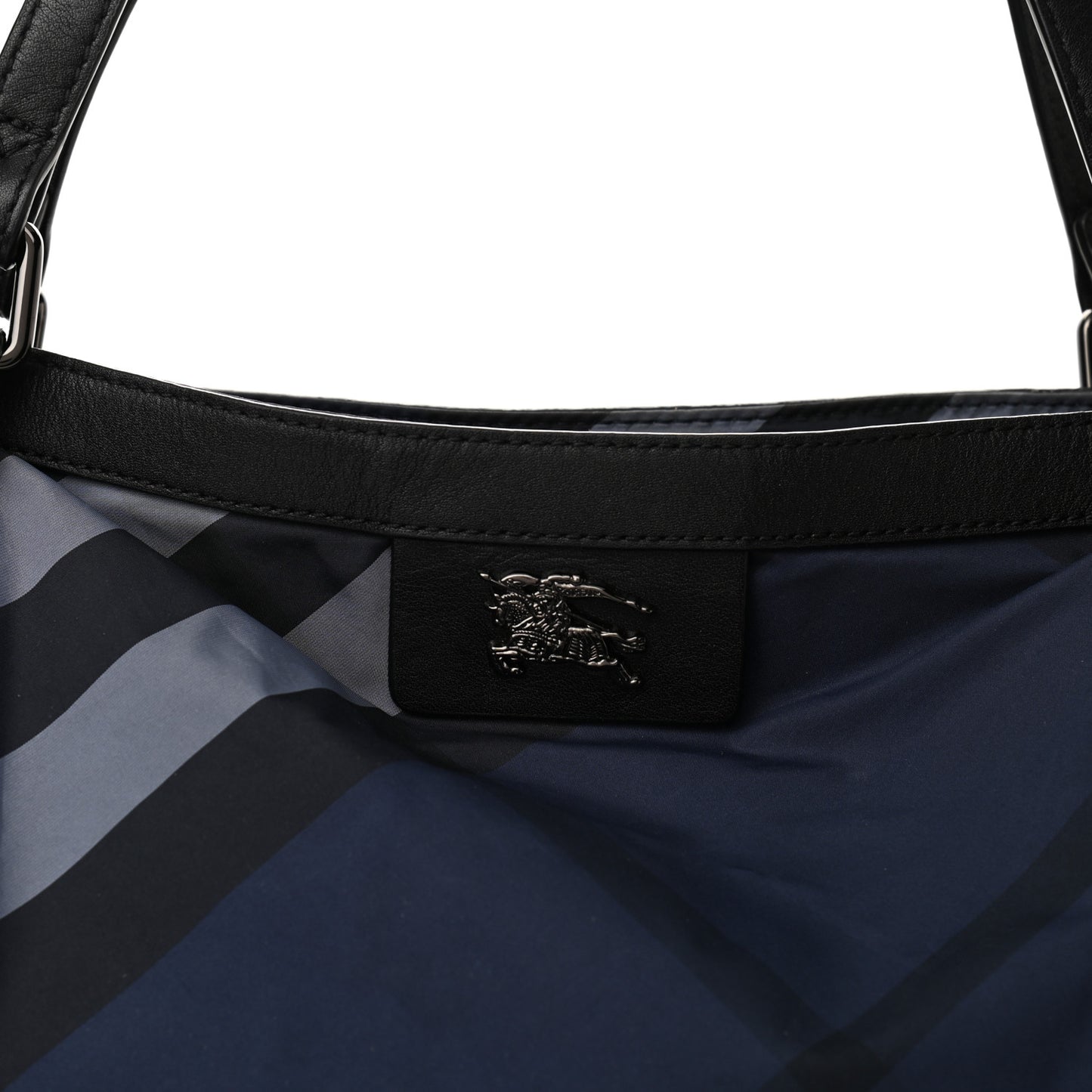 Nylon Check Small Buckleigh Packable Tote Navy Blue