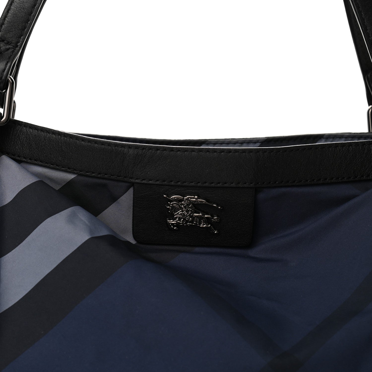 Burberry Nylon Check Small Buckleigh Packable Tote Navy Blue 6 of 9