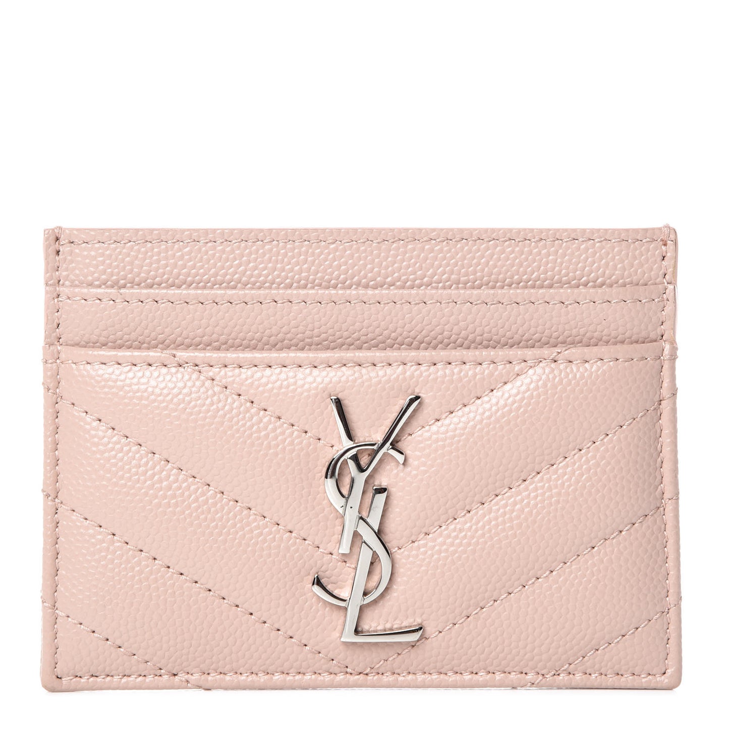 Grain De Poudre Matelasse Chevron Monogram Credit Card Case Pale Pink