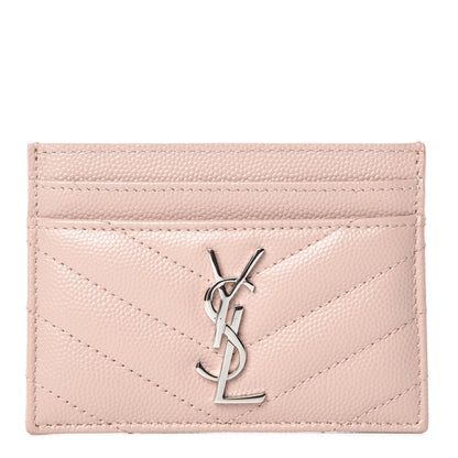 Saint Laurent Grain De Poudre Matelasse Chevron Monogram Credit Card Case Pale Pink 1 of 9