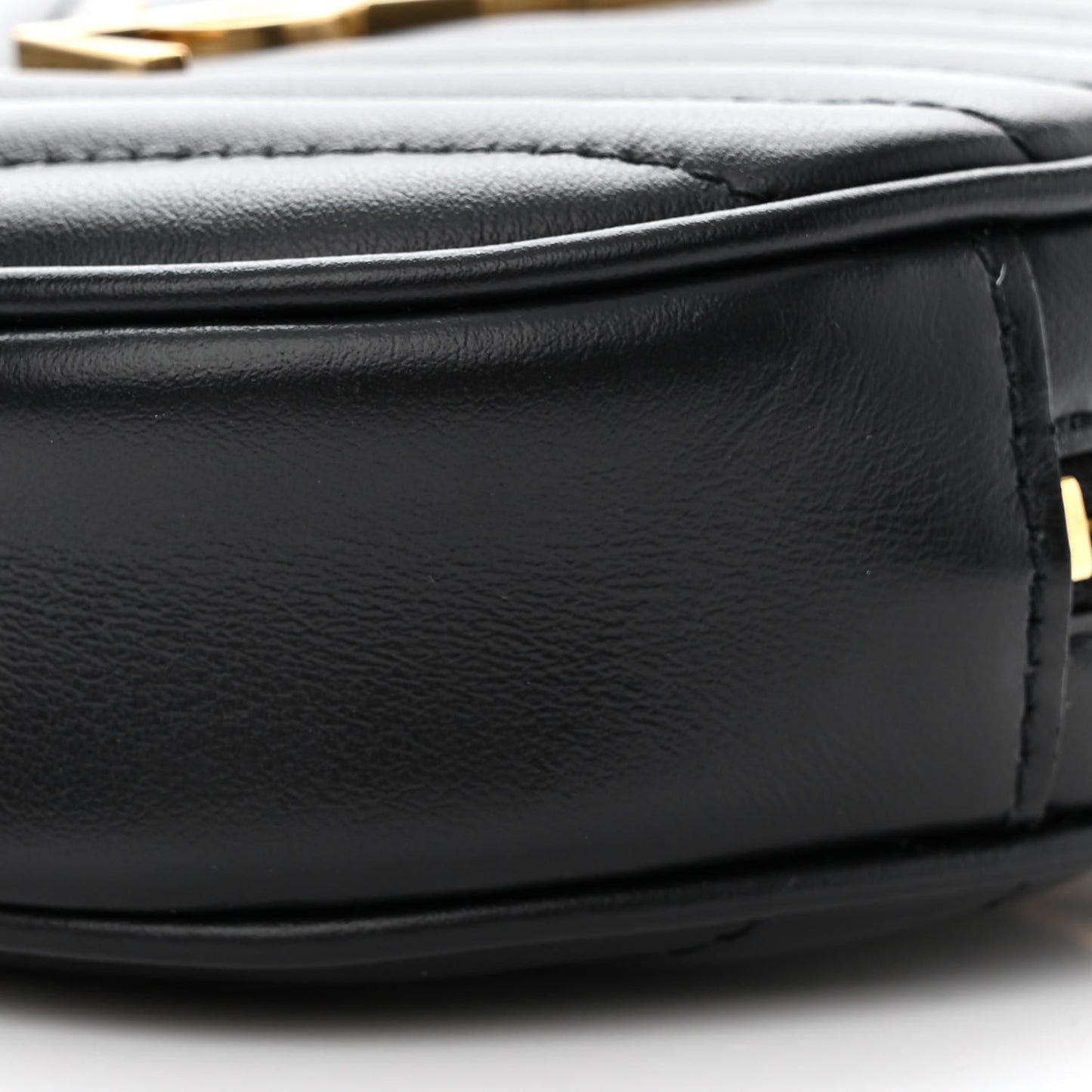 Calfskin Matelasse Chevron Quilted Baby Round Vinyle Belt Bag Black