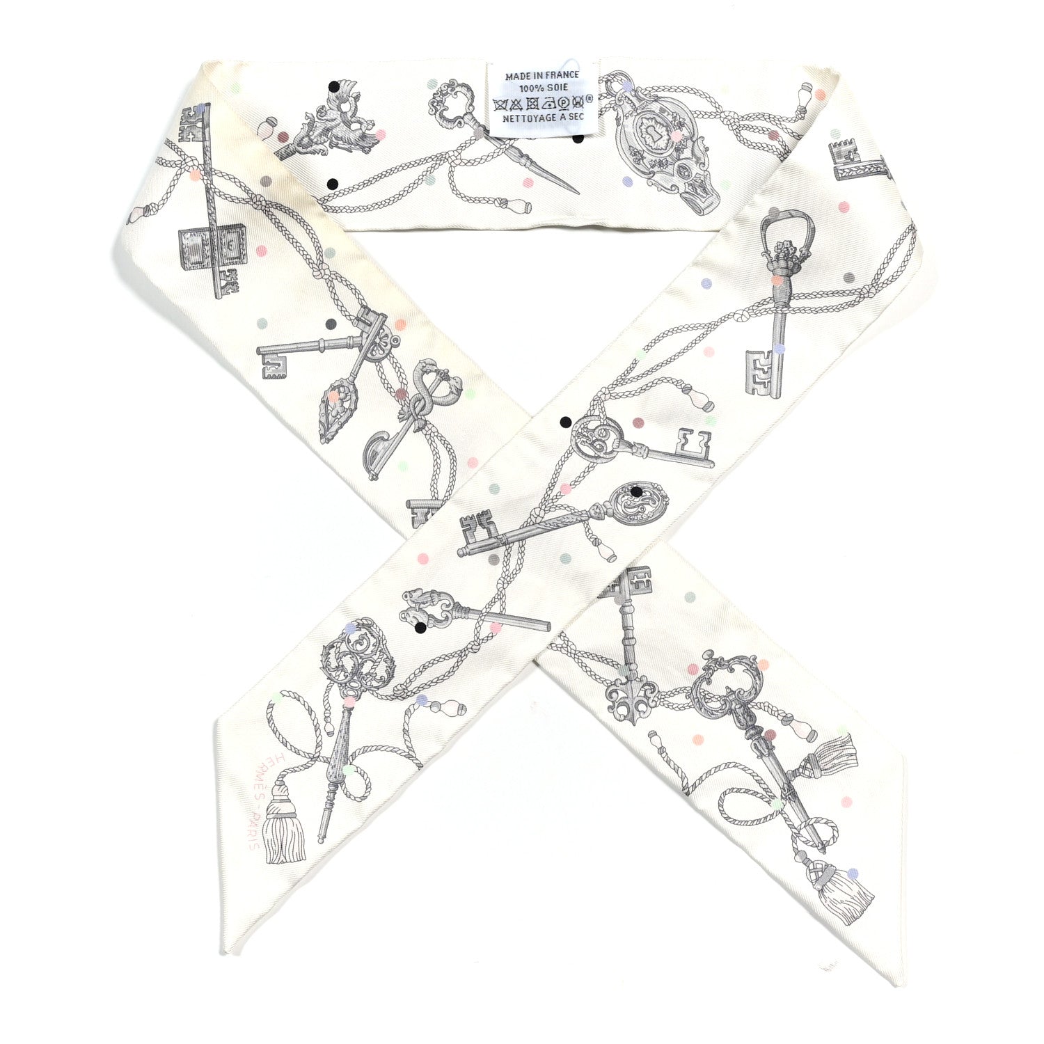 Hermes Silk Les Cles A Pois Twilly White Gris Acier 1 of 4