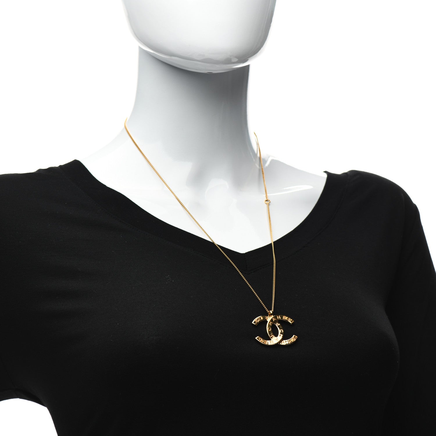 Chanel Metal CC Paris Button Necklace Gold 2 of 4