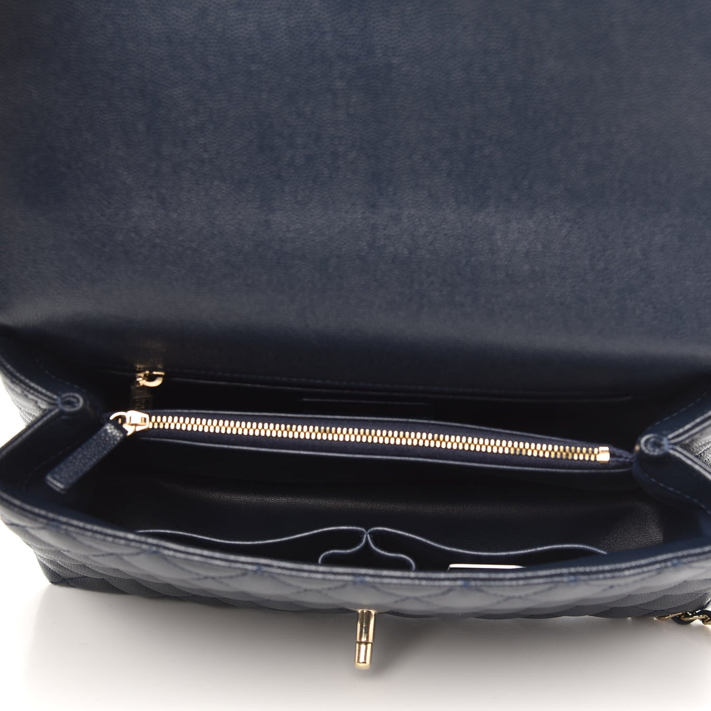 Caviar Lizard Embossed Quilted Small Coco Handle Flap Navy Blue