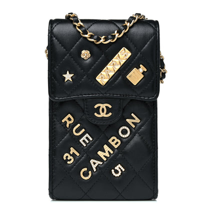 Chanel Lambskin Quilted Lucky Charm Phone Holder Black 1 of 11