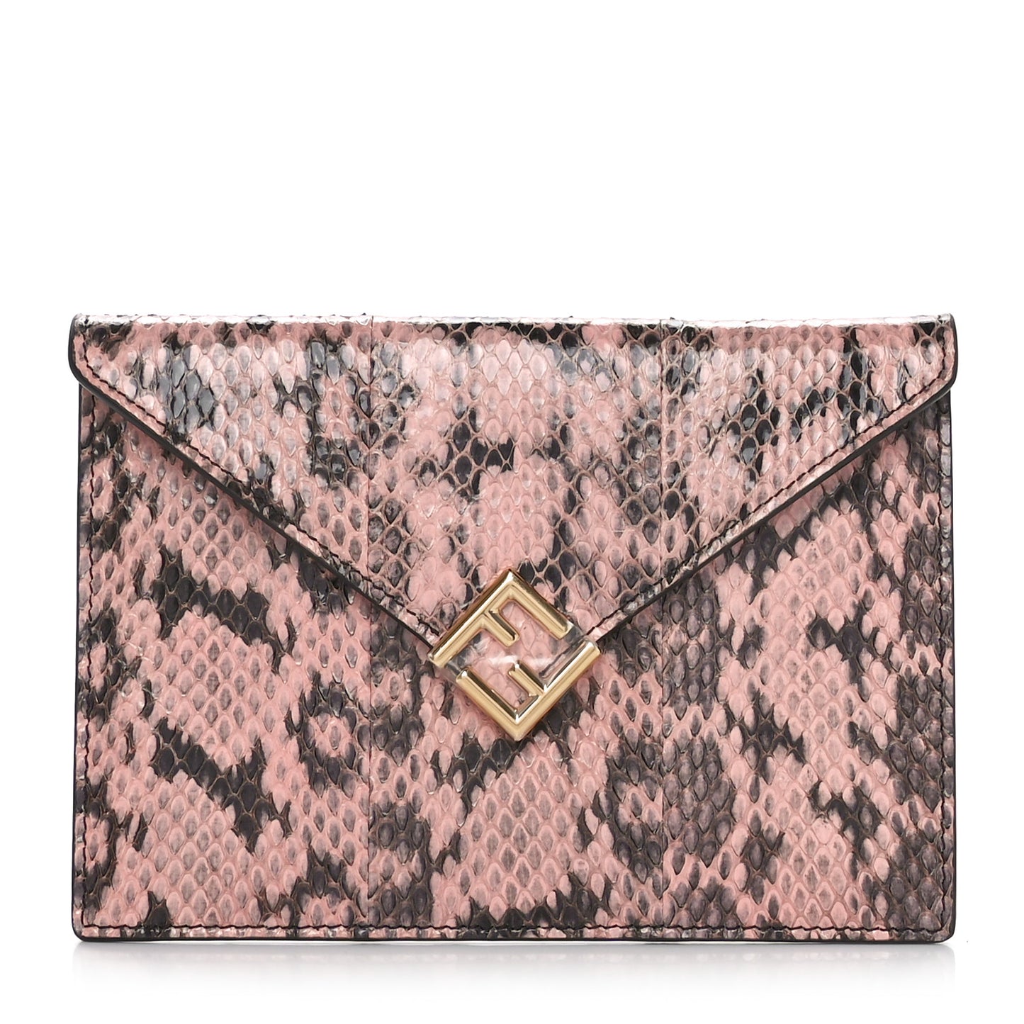 Snakeskin F is Fendi Medium Flat Envelope Pouch Rose Oro