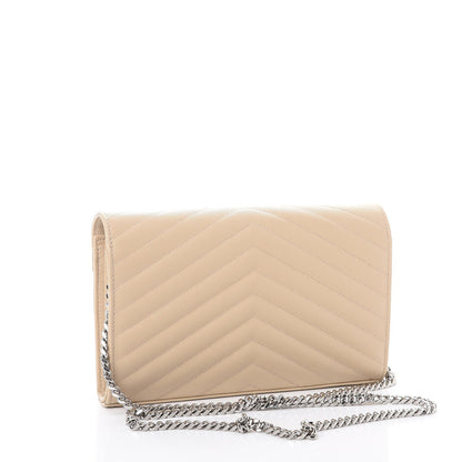 Saint Laurent Grain De Poudre Matelasse Chevron Monogram Chain Wallet Nude Powder 3 of 9