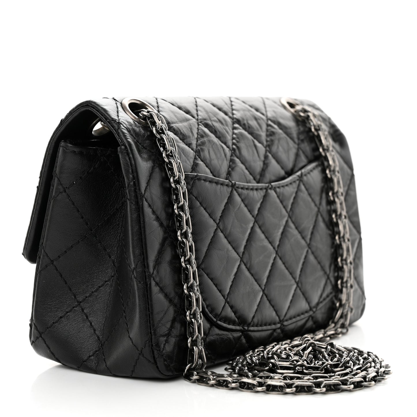Aged Calfskin Quilted 2.55 Reissue Mini Flap Black