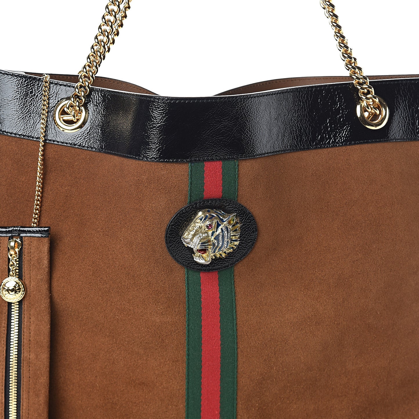 Suede Patent Large Rajah Chain Tote Nocciola Black