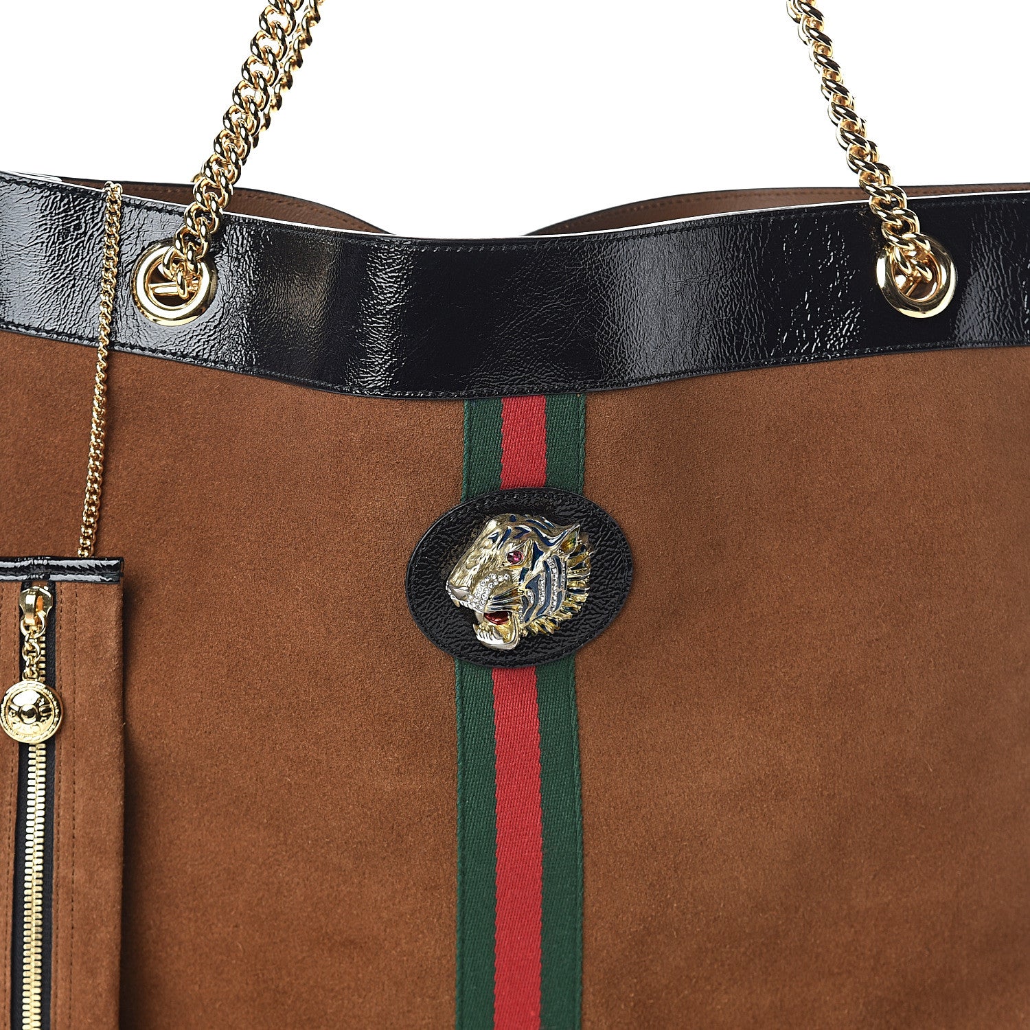 Gucci Suede Patent Large Rajah Chain Tote Nocciola Black 6 of 8