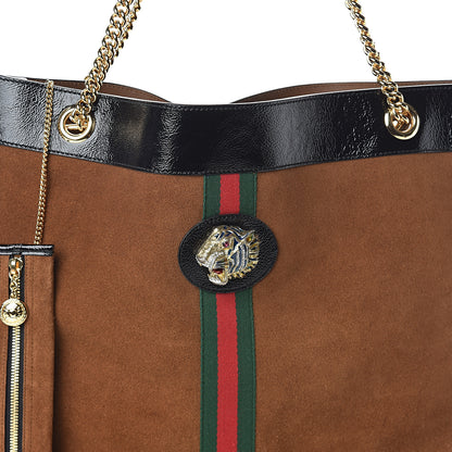 Gucci Suede Patent Large Rajah Chain Tote Nocciola Black 6 of 8