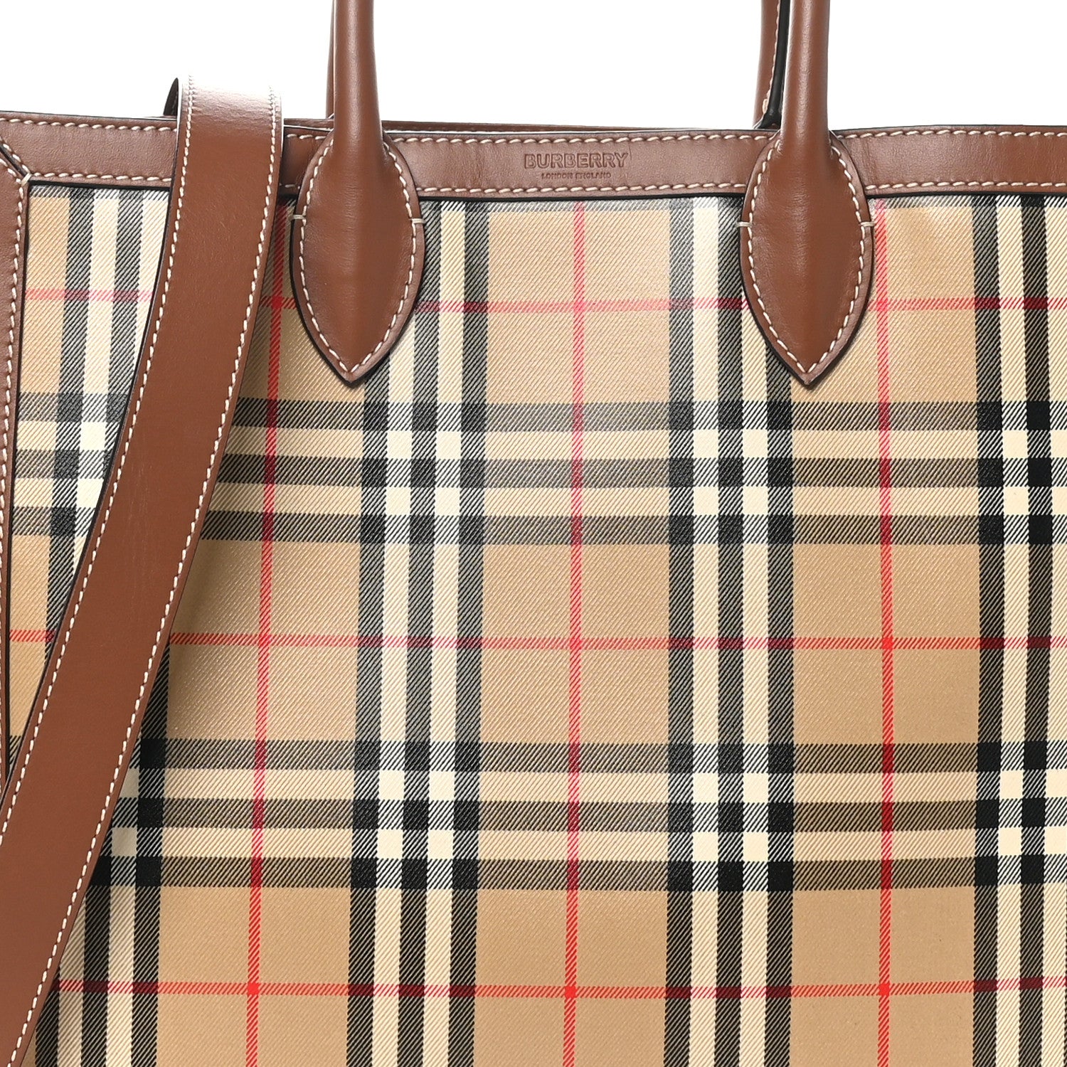 Burberry Vintage Check Calfskin Kane Tote Bag Beige Brown 7 of 9