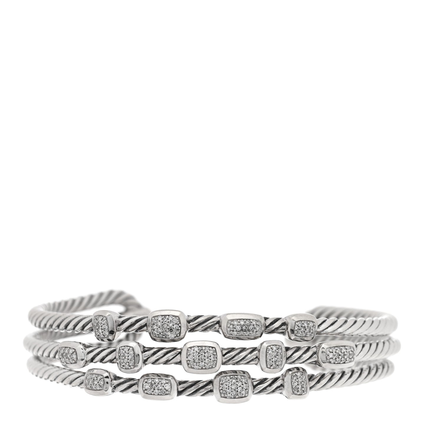 Sterling Silver Diamond Three Row Confetti Cuff Bracelet