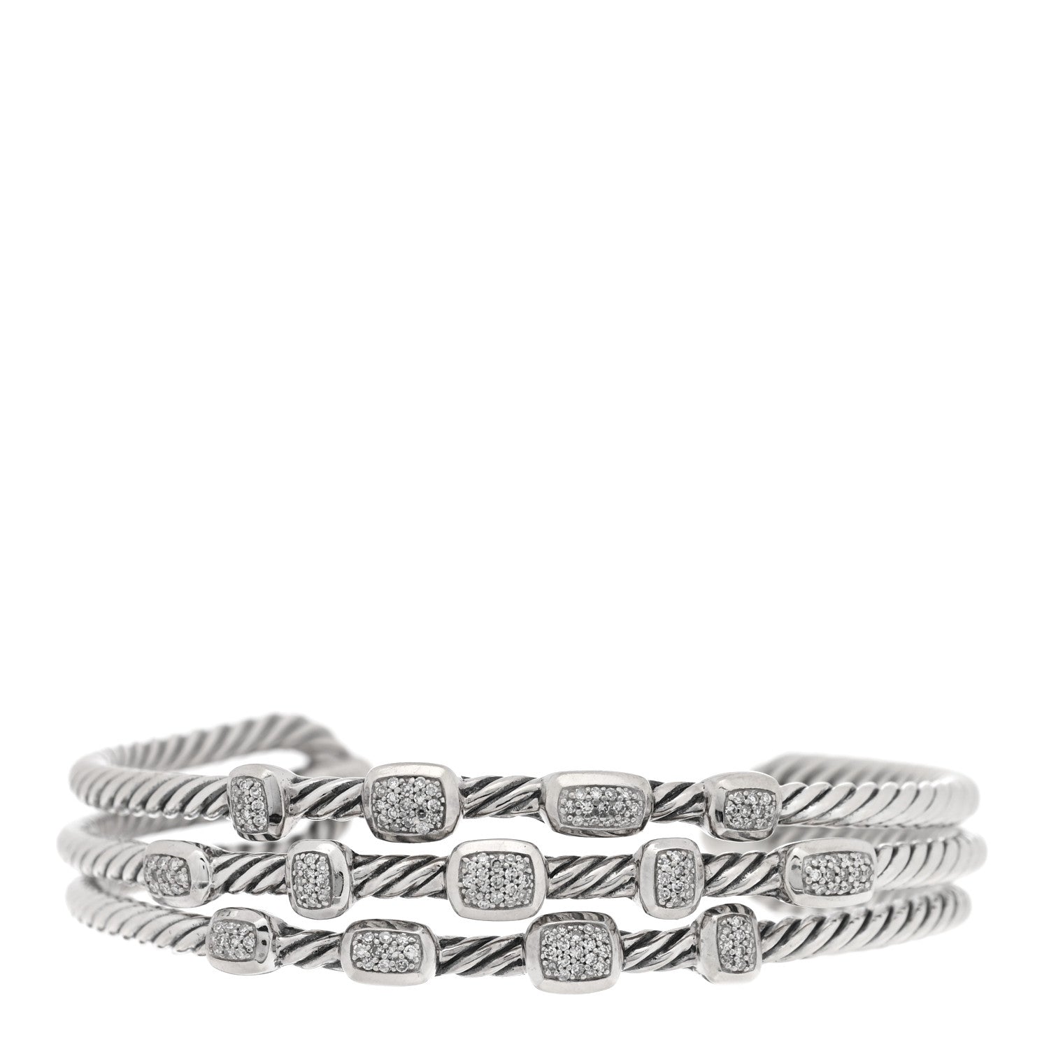David Yurman Sterling Silver Diamond Three Row Confetti Cuff Bracelet 1 of 3