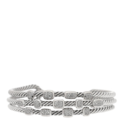 David Yurman Sterling Silver Diamond Three Row Confetti Cuff Bracelet 1 of 3