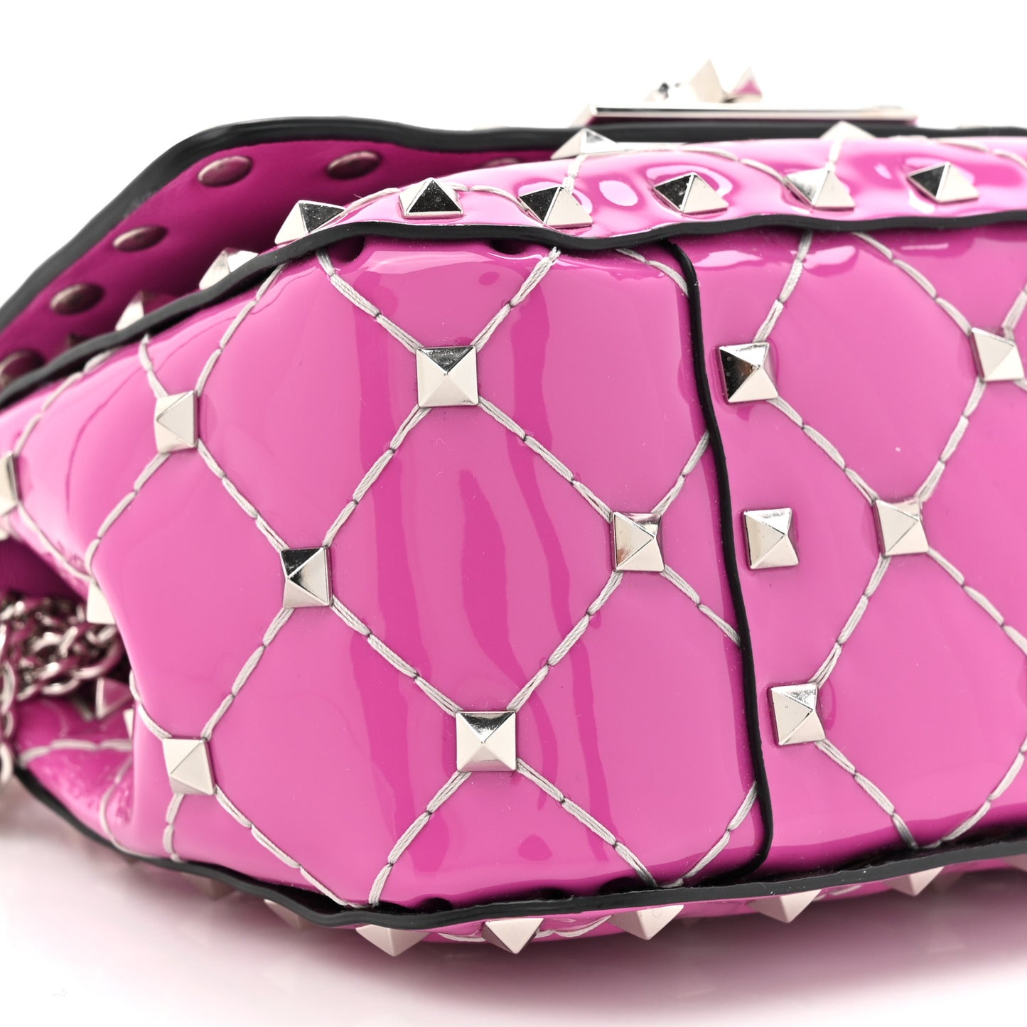 Patent Micro Rockstud Spike Shoulder Bag Radiant Orchid