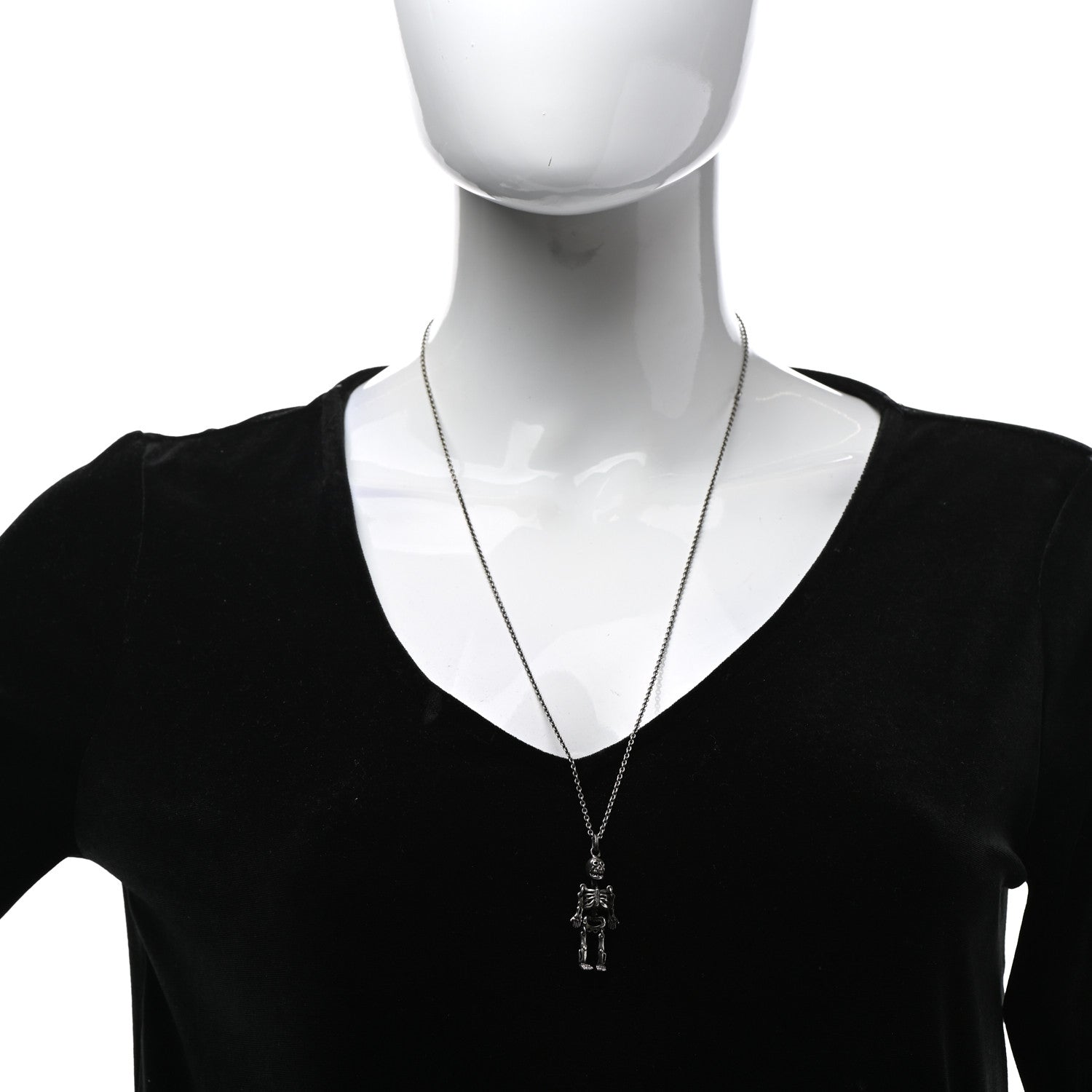 Saint Laurent Brass Skeleton Chain Necklace Silver 2 of 6