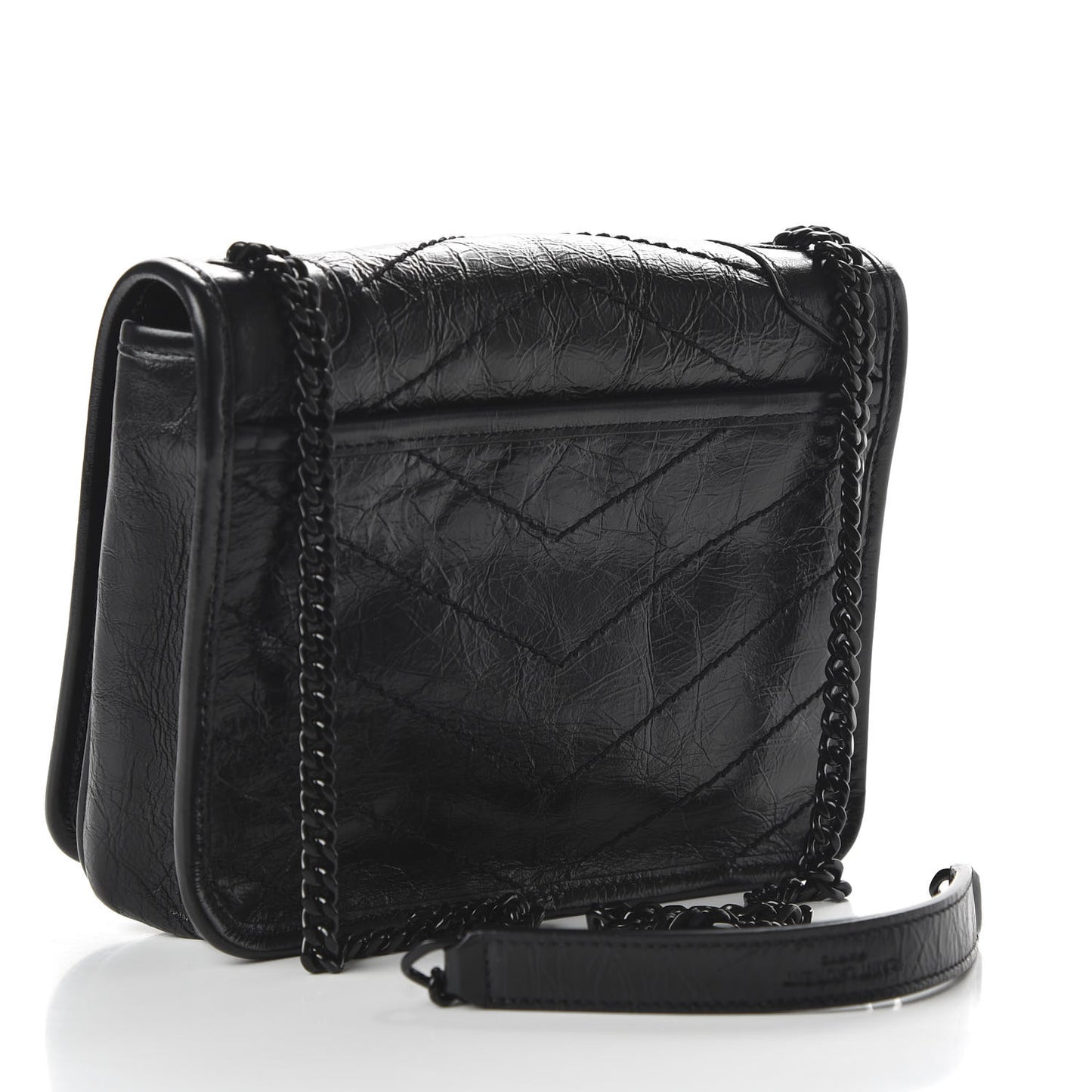 Crinkled Calfskin Matelasse Monogram Niki Chain Wallet Black