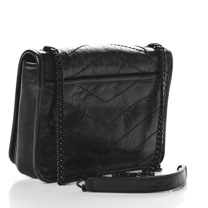 Saint Laurent Crinkled Calfskin Matelasse Monogram Niki Chain Wallet Black 3 of 9