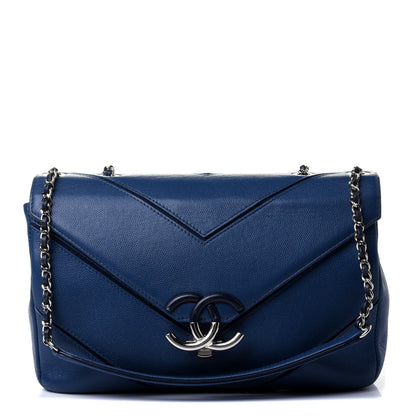Chanel Caviar Macro Chevron Single Flap Blue 1 of 5