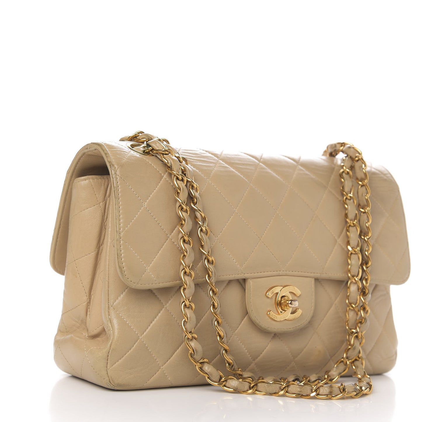 Lambskin Quilted Medium Double Sided Flap Beige
