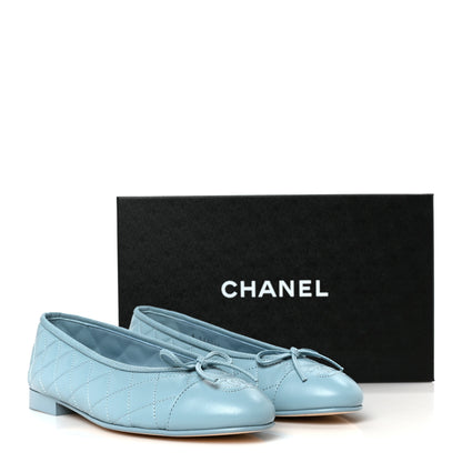 Chanel Lambskin Quilted CC Cap Toe Ballerina Flats 37.5 Blue 10 of 10