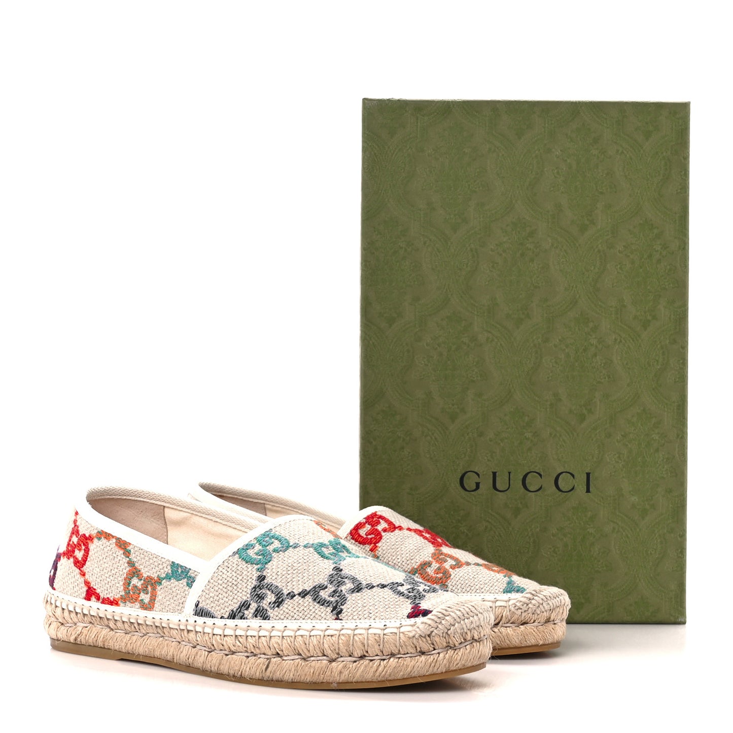 Linen Psychedelic Mini GG Monogram Espadrilles 38 Multicolor Mystic White