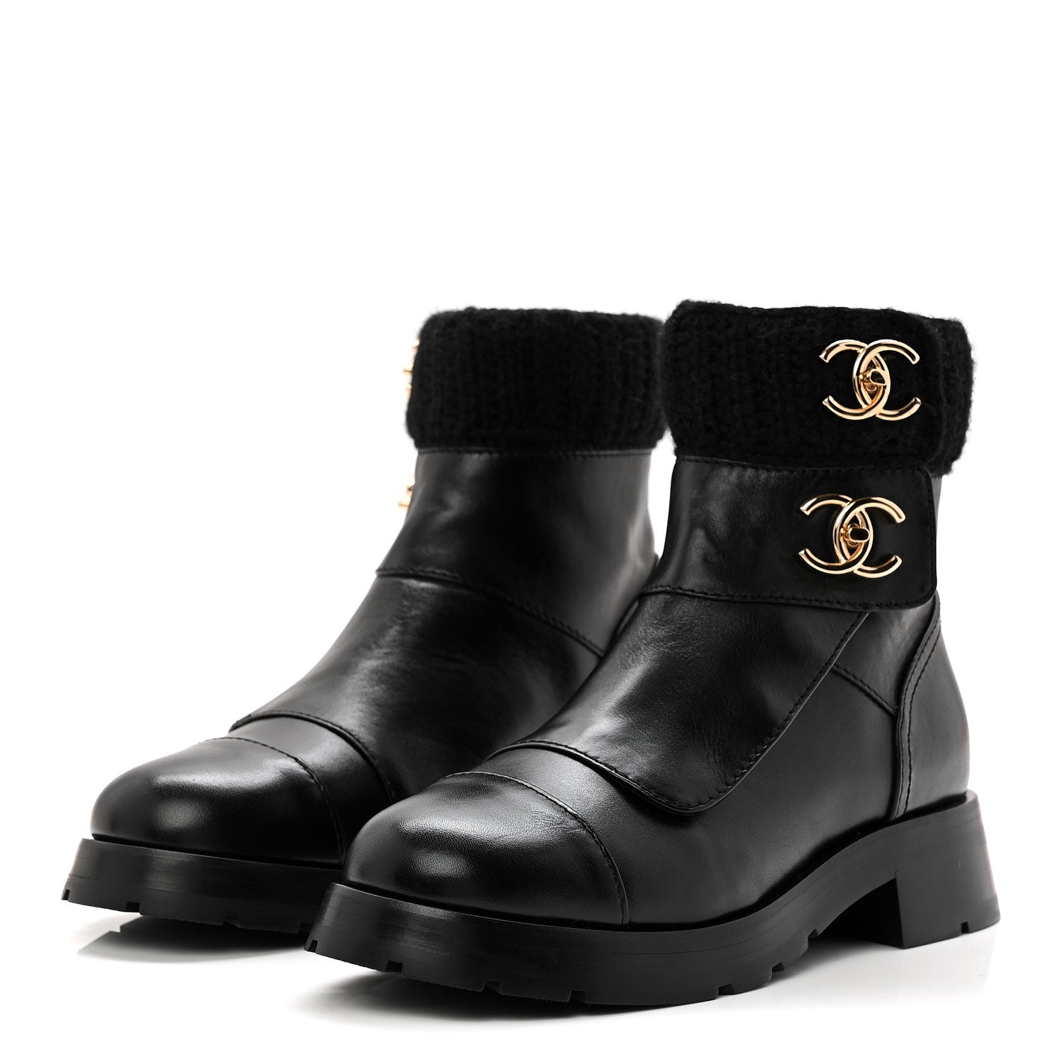 Chanel Calfskin Knit CC Short Boots 38 Black 4 of 10