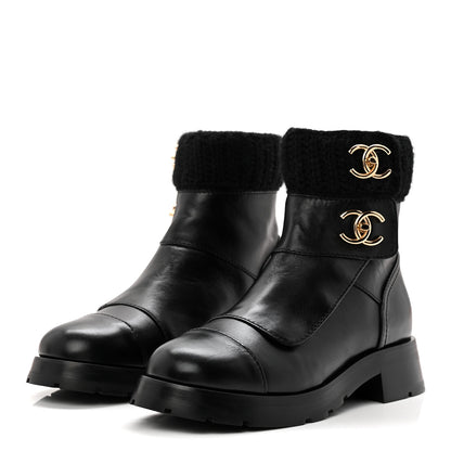 Chanel Calfskin Knit CC Short Boots 38 Black 4 of 10