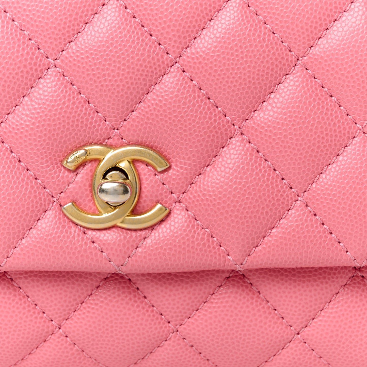 Caviar Lizard Embossed Quilted Mini Coco Handle Flap Pink