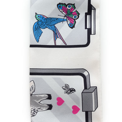 Hermes Silk Story Twilly White Gris Rouge 5 of 8